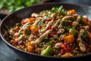 # Bowl de Quinoa com Vegetais Assados e Molho de Tahine Em um mundo onde a saúde e o bem-estar estão no centro das atenções, receitas que combinam nutrição, sabor e praticidade se destacam como verdadeiras aliadas do dia a dia. O bowl de quinoa com vegetais assados e molho de tahine é um exemplo perfeito disso: uma refeição completa, vibrante e cheia de cores que nutre o corpo enquanto encanta o paladar. Imagine grãos fofos de quinoa misturados a vegetais crocantes e caramelizados, regados por um molho cremoso de tahine que adiciona um toque de exotismo e cremosidade. Essa receita não é apenas uma opção saudável; ela é uma celebração da alimentação consciente, ideal para almoços rápidos, jantares leves ou até como marmita para o trabalho. Como especialista em produção de conteúdo para blogs, com domínio em SEO, copywriting e escrita persuasiva, elaborei este artigo para ser otimizado com palavras-chave como