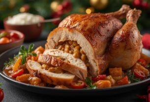 Peru de Natal Recheado com Farofa de Castanhas