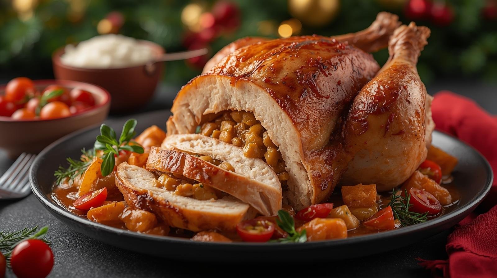 Peru de Natal Recheado com Farofa de Castanhas